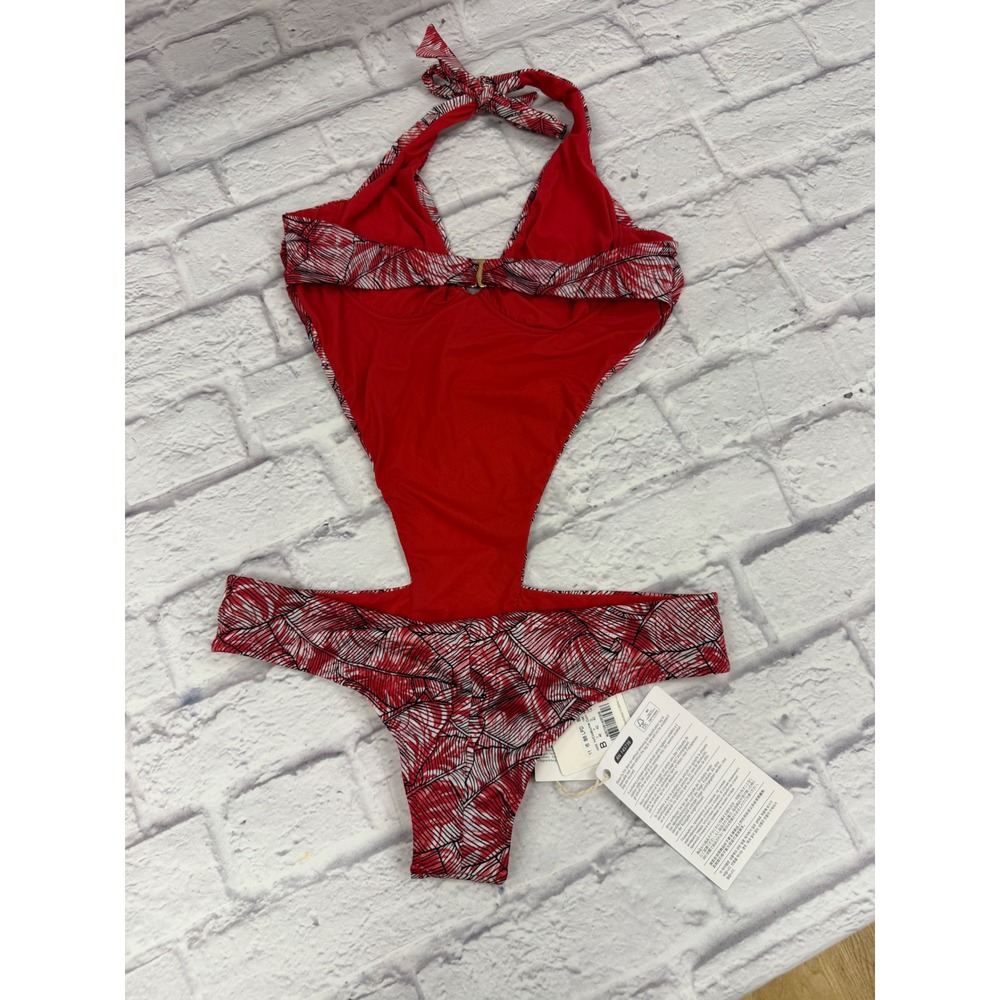 La Perla Red Tropical Trikini Cutout One Piece Swimsuit Halter NWT Sz 10 Beach - Picture 12 of 12